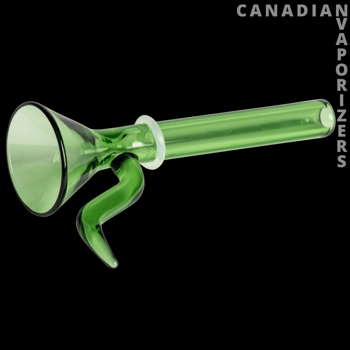 Red Eye Glass 9mm Cone Heavy Wall Pull-Out - Translucent green glass pull-out with a wide cone bowl and curved side arm.