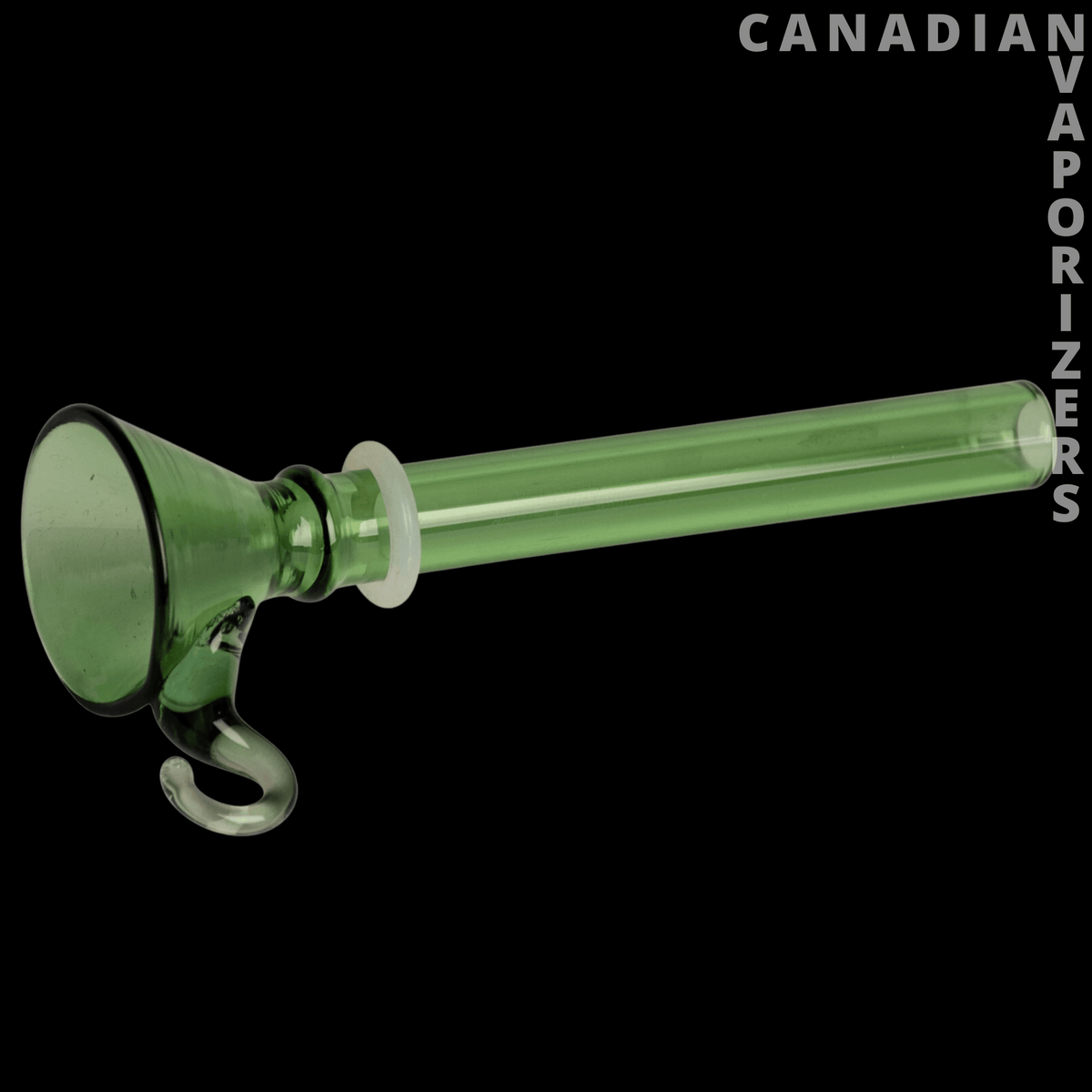Red Eye Glass 9mm Cone Pull-Out - Translucent green glass cone pull-out with a flared bowl, long stem, and curved handle.