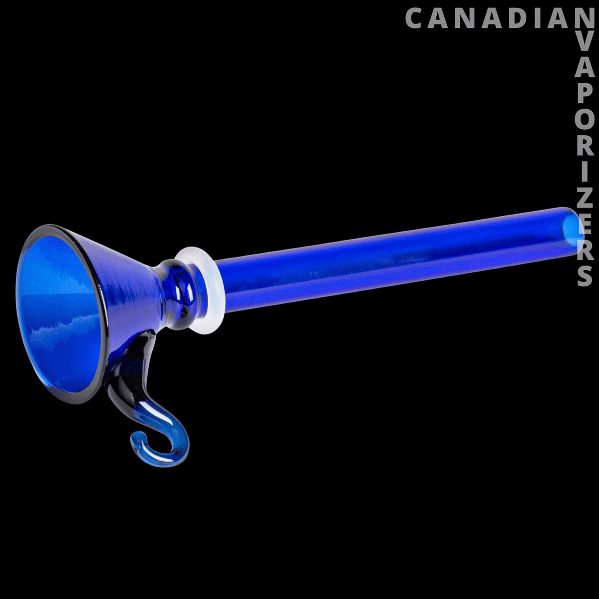 Red Eye Glass 9mm Cone Pull-Out - Blue glass 9mm cone pull-out with a flared bowl, white ring, and curved handle.
