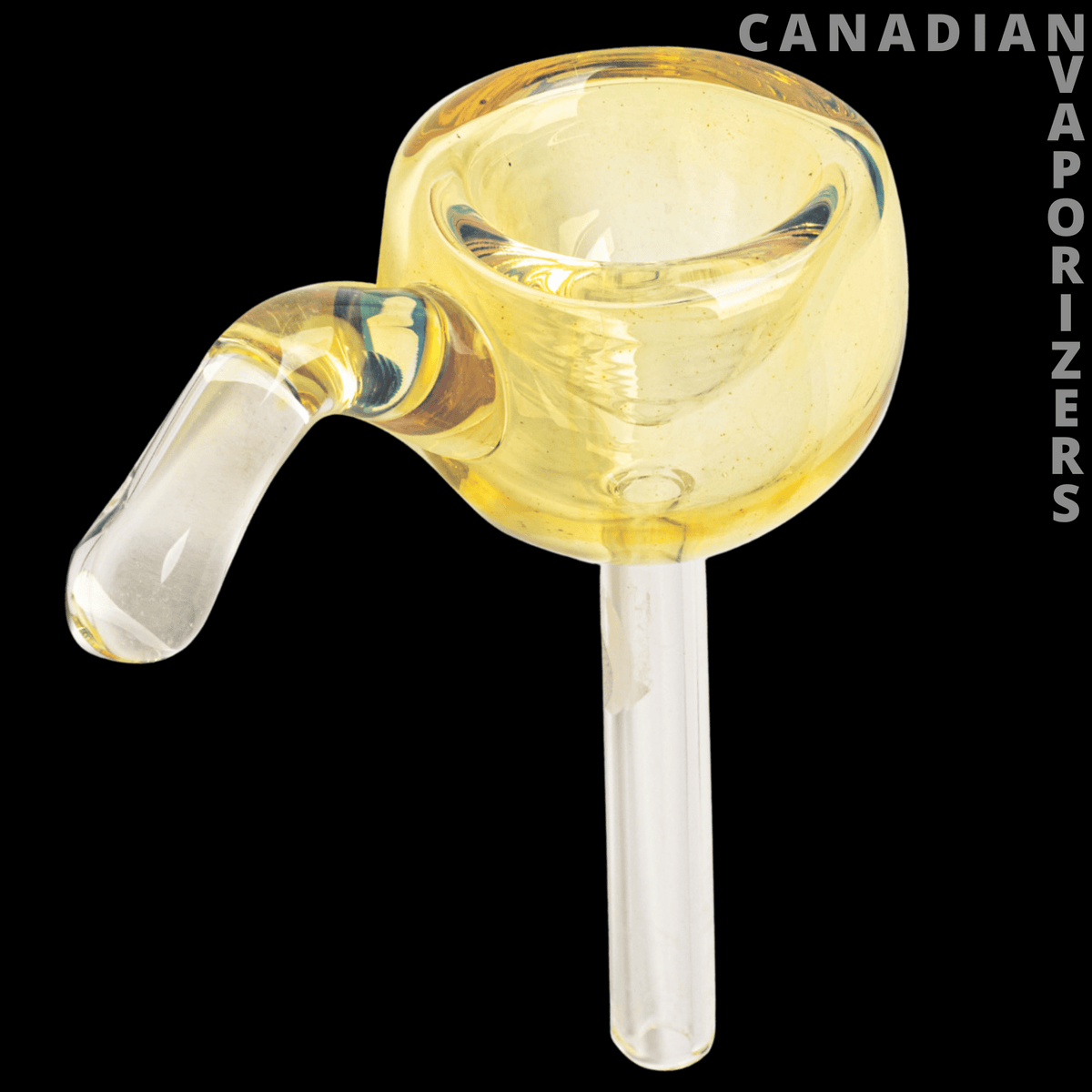 Red Eye Glass 9mm Jumbo Fumed Push Bowl Pull-Out - Translucent amber fumed glass push bowl with a rounded chamber, angled handle, and long clear stem.