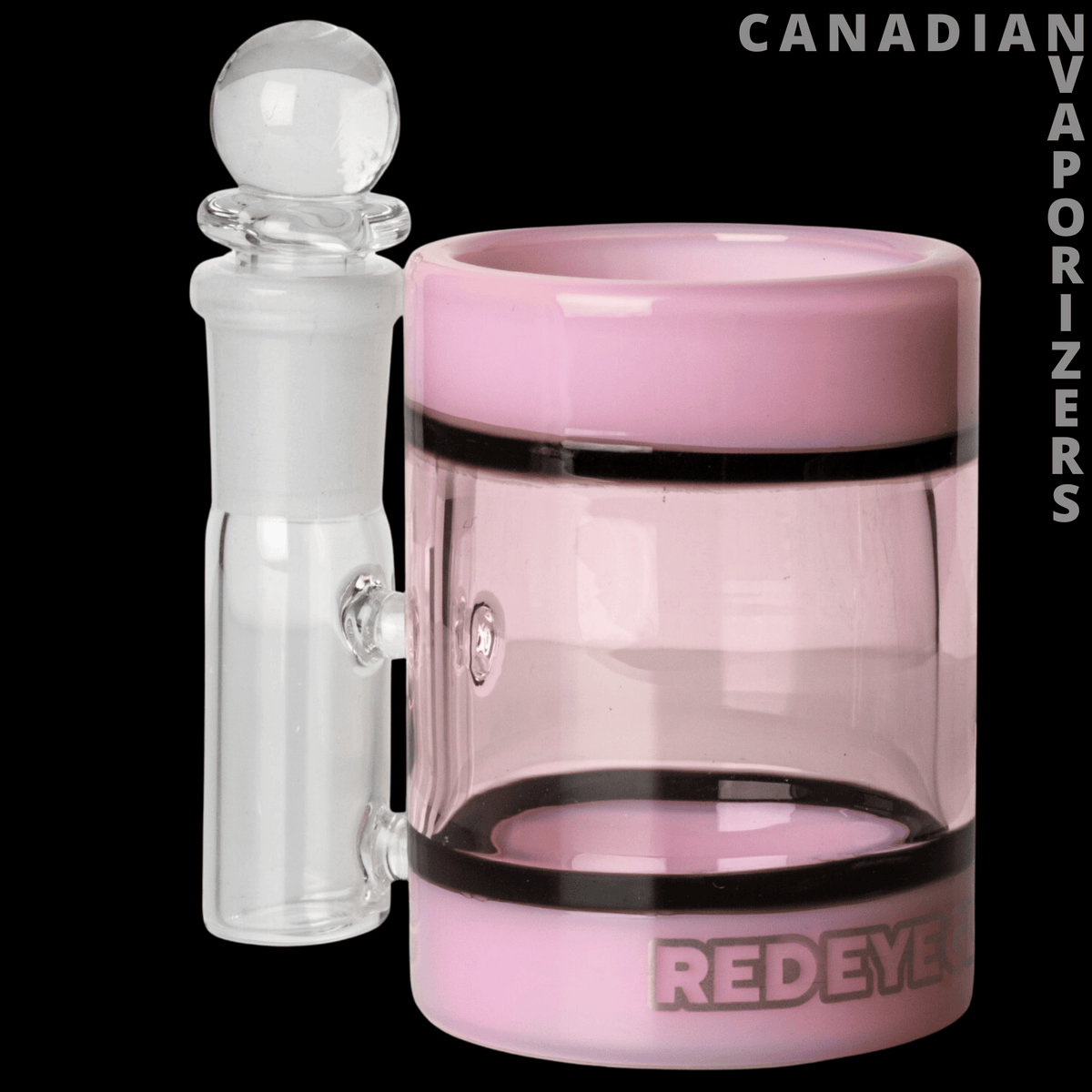 Red Eye Glass Iso Station - Smoke-pink Red Eye Glass iso station with a clear side-mounted glass attachment and black bands.