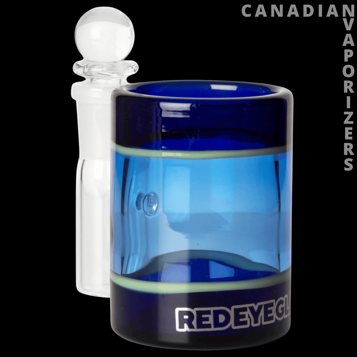 Red Eye Glass Iso Station - Smoke-colored Red Eye Glass iso station with a blue-tinted chamber and white glass attachment.