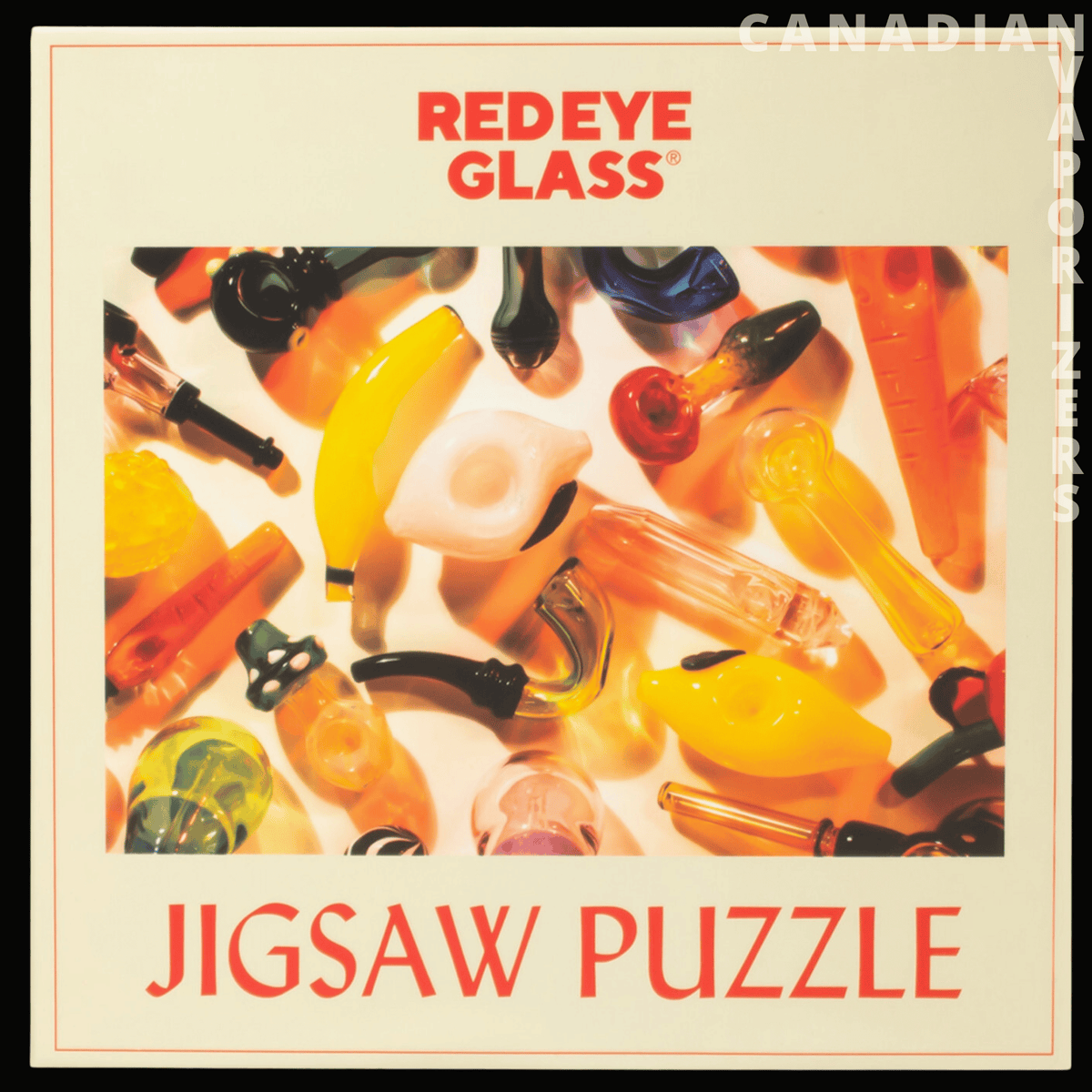 Red Eye Glass Jigsaw Puzzle (500 Pieces) - 500-piece Red Eye Glass jigsaw puzzle box with colorful abstract glass artwork and bold red lettering.