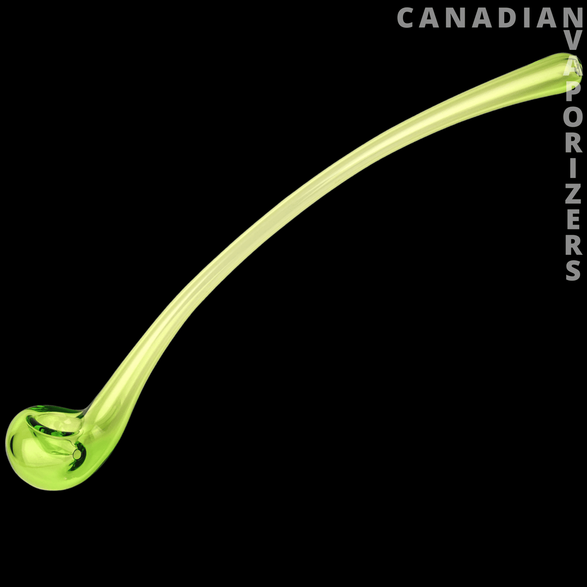 Red Eye Glass Opal Gandalf Hand Pipe - Lime green glass Gandalf hand pipe with a long curved stem and rounded bowl.