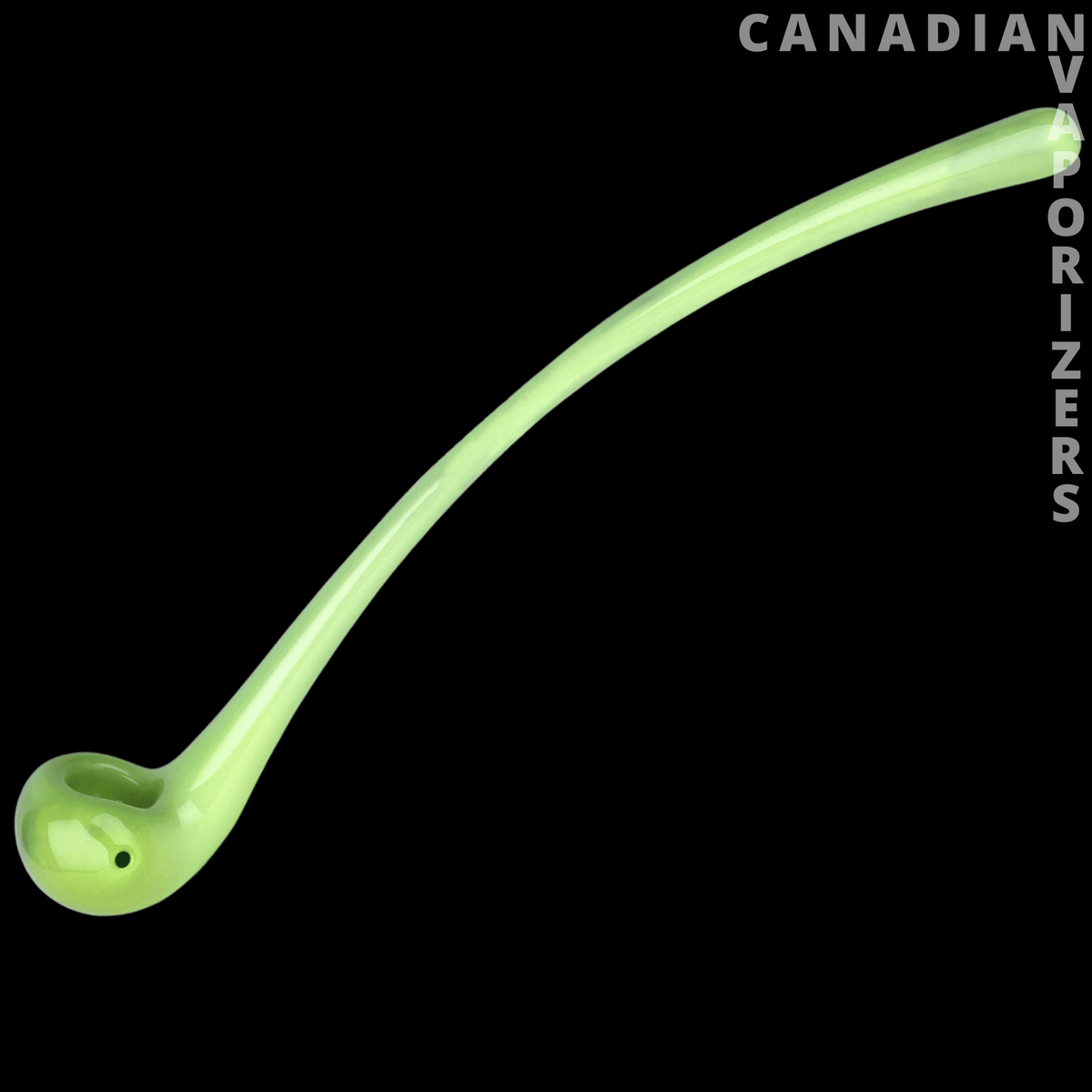 Red Eye Glass Opal Gandalf Hand Pipe - Lime green glass Gandalf hand pipe with a long curved stem and rounded bowl.