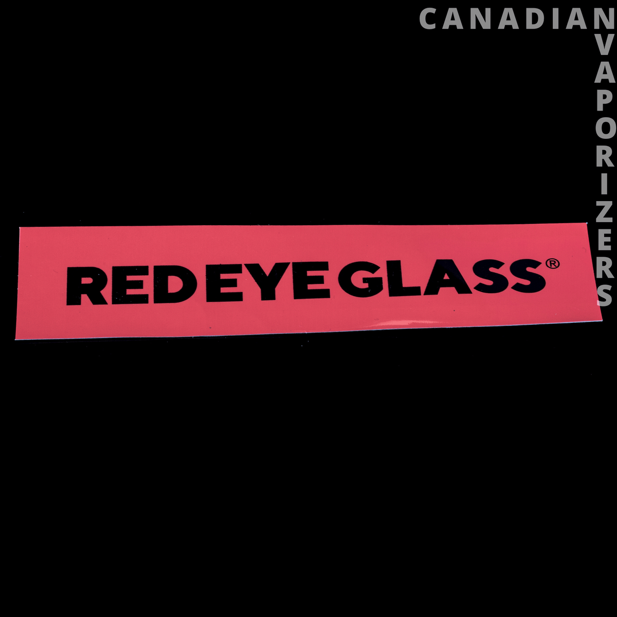 Red Eye Glass Sticker - Red Eye Glass sticker with bold black lettering on a bright red rectangular strip.