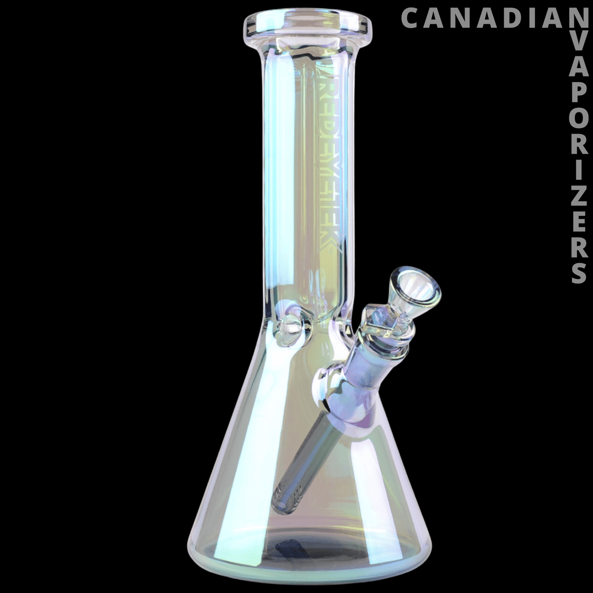Red Eye Tek | 10" Metallic Terminator Finish Hex Top Beaker - Clear glass beaker bong with an iridescent metallic finish, hexagonal base, and angled side bowl.