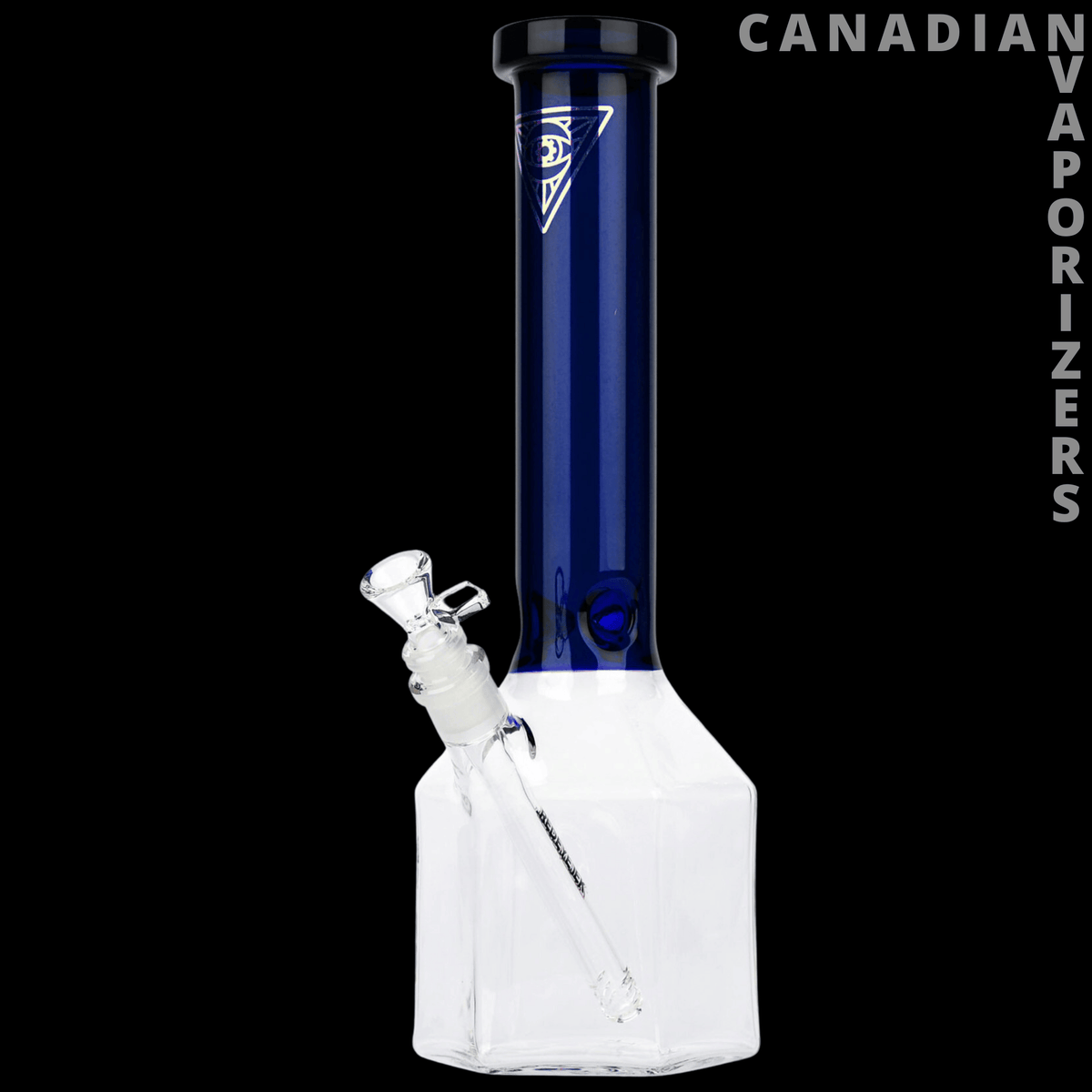 Red Eye Tek | 14" Honeycomb Tube - Blue glass honeycomb tube with a clear angular base and angled downstem.