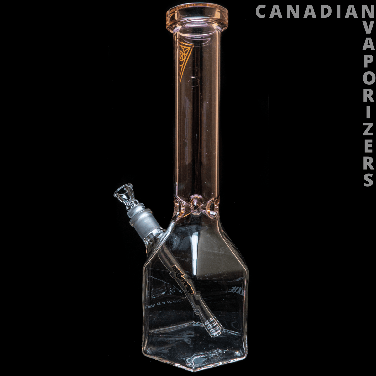 Red Eye Tek | 14" Honeycomb Tube - Clear glass honeycomb tube with an angled side joint and square base, accented with amber details.