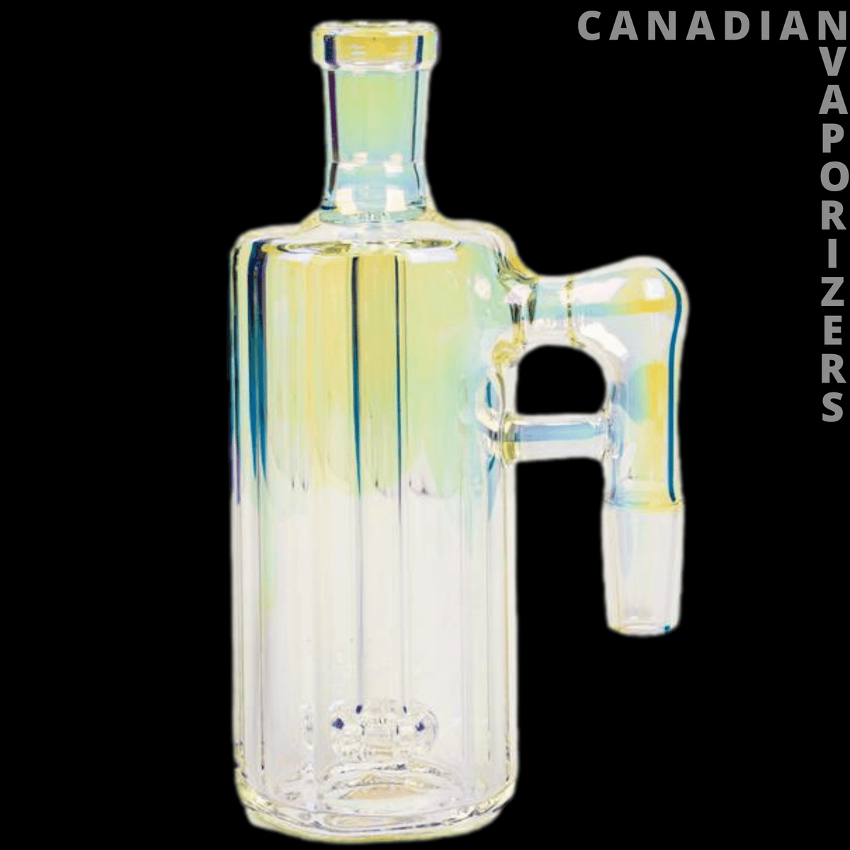 Red Eye Tek 14mm Metallic Terminator Finish Hex Tube Ash Catcher (90 Degree) - Clear glass hex tube ash catcher with iridescent metallic finish and 90-degree side joint.