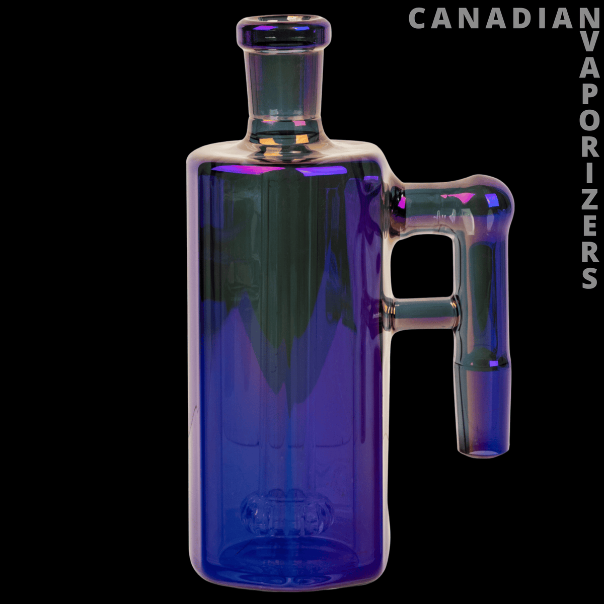 Red Eye Tek 14mm Metallic Terminator Finish Hex Tube Ash Catcher (90 Degree) - Blue and green iridescent glass ash catcher with a hexagonal tube, side joint, and 90-degree connector.