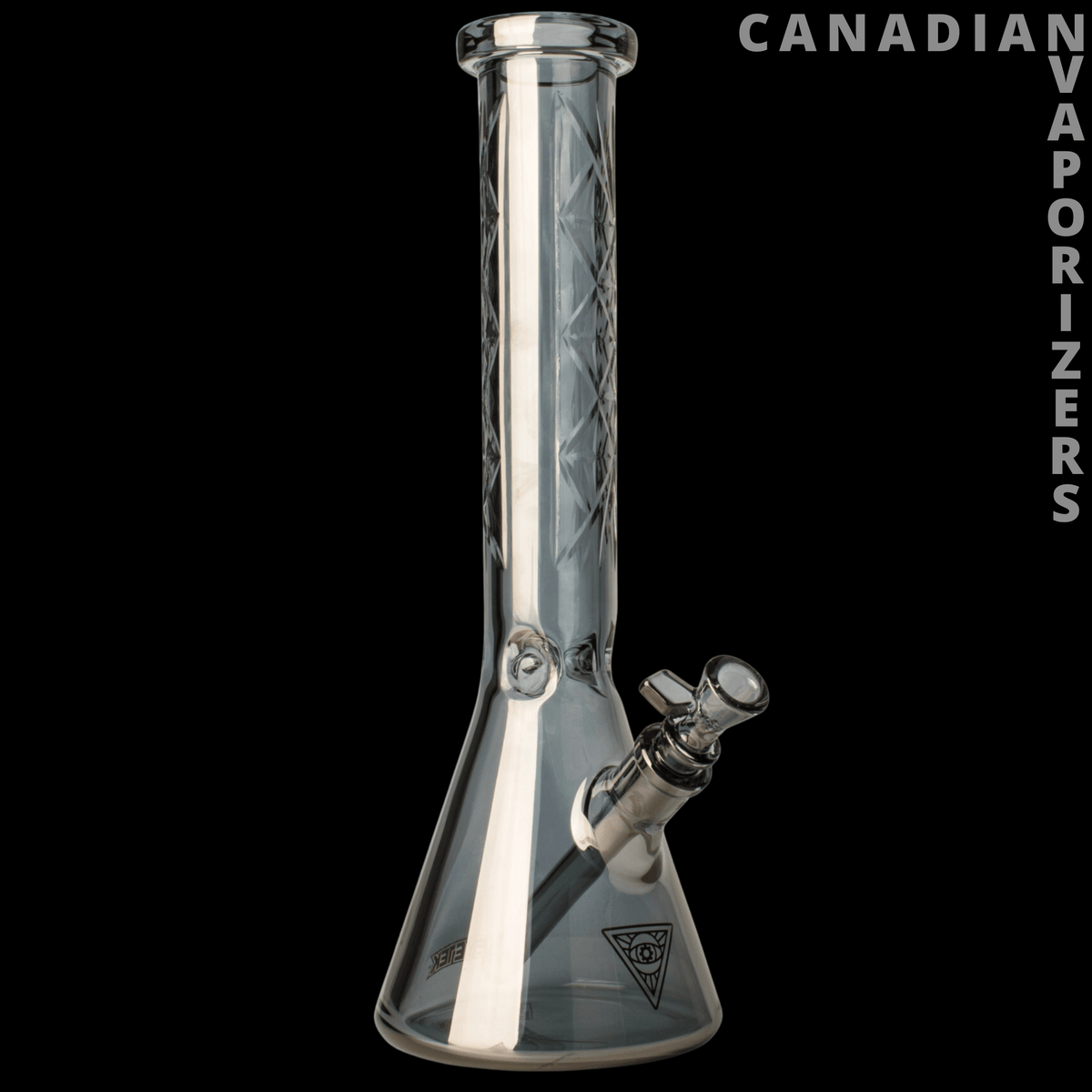 Red Eye Tek | 15" 7mm Thick Metallic Terminator Finish Traditions Series Beaker Tube W/Multi-Pointed Hobstar Details - Silver metallic beaker glass tube with tall faceted neck, angled side bowl, and wide base.