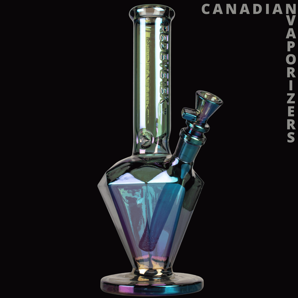 Red Eye Tek 15" Metallic Terminator Finish Paragon Water Pipe - Metallic blue Paragon water pipe with a tall glass neck, angled bowl, and wide circular base.