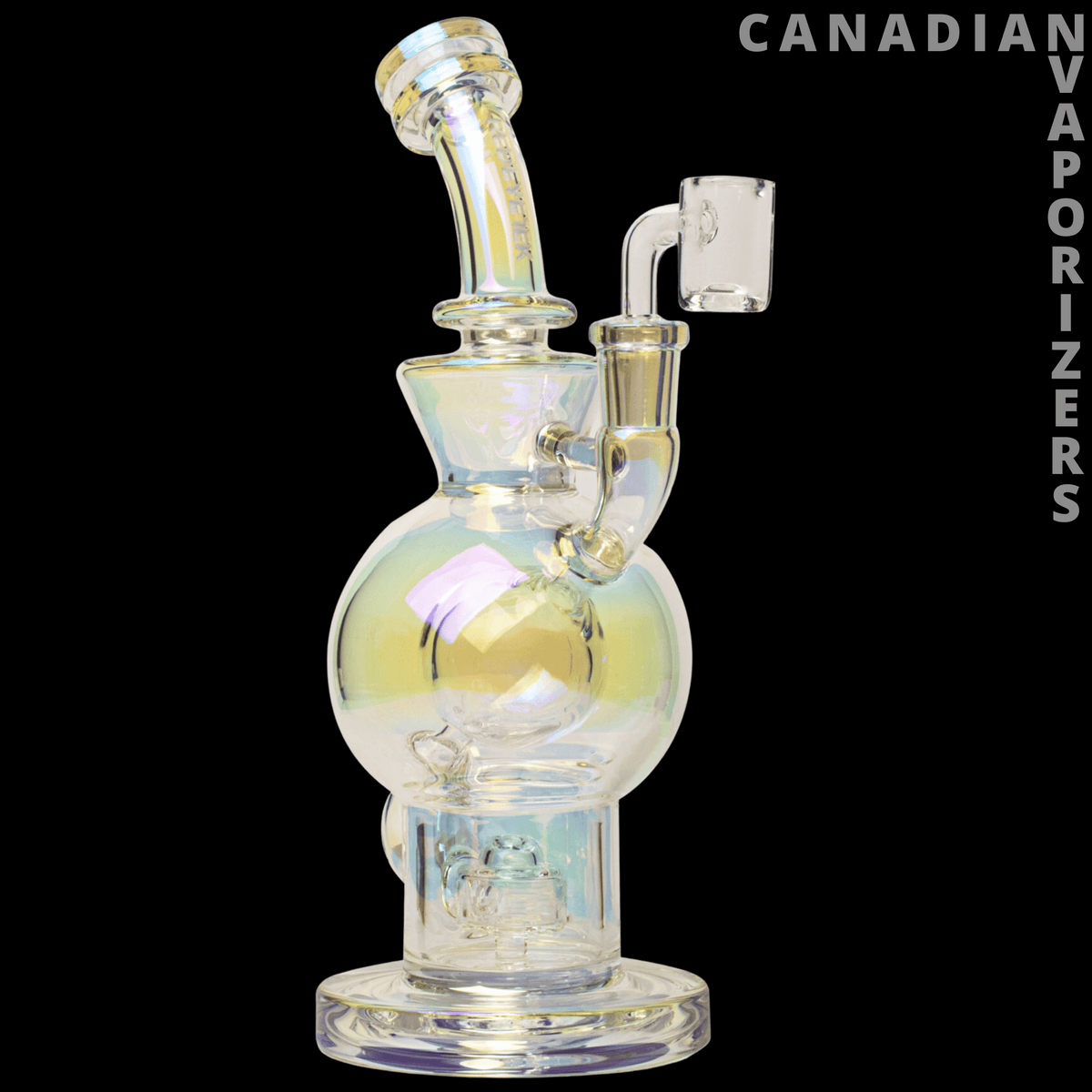 Red Eye Tek 8" Metallic Terminator Finish Volt Concentrate - Clear glass concentrate rig with a rounded chamber, curved neck, and iridescent blue-green accents.