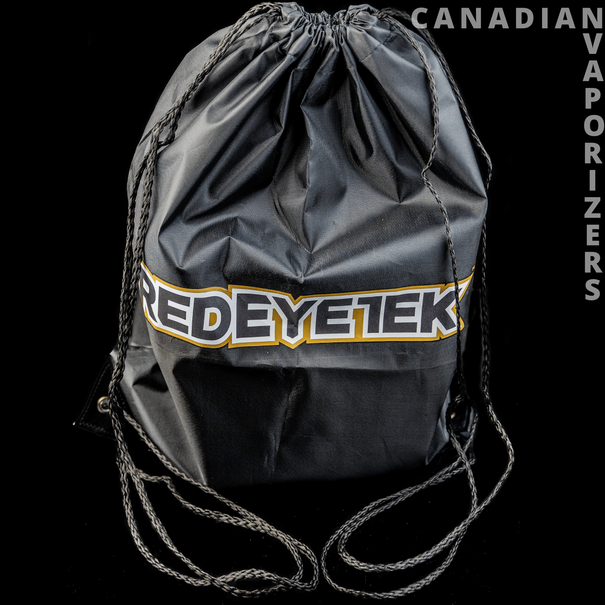 Red Eye Tek Gym Bag - Black Red Eye Tek drawstring gym bag with silver cords and a bold logo across the front.