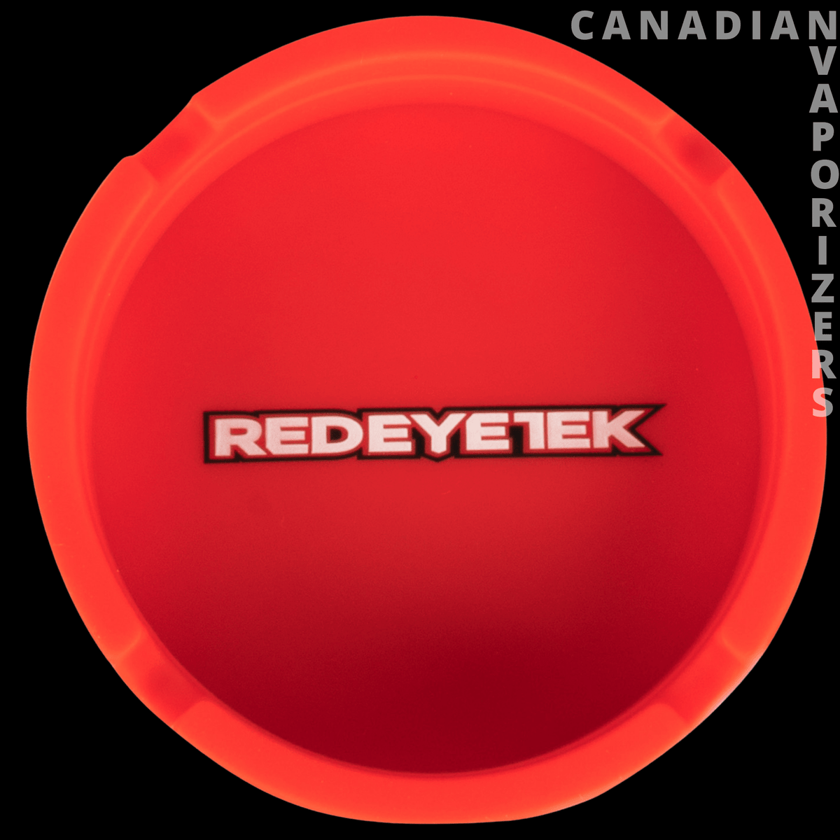 Red Eye Tek Silicone Ashtray - Round red silicone ashtray with raised rim and centered Red Eye Tek logo.