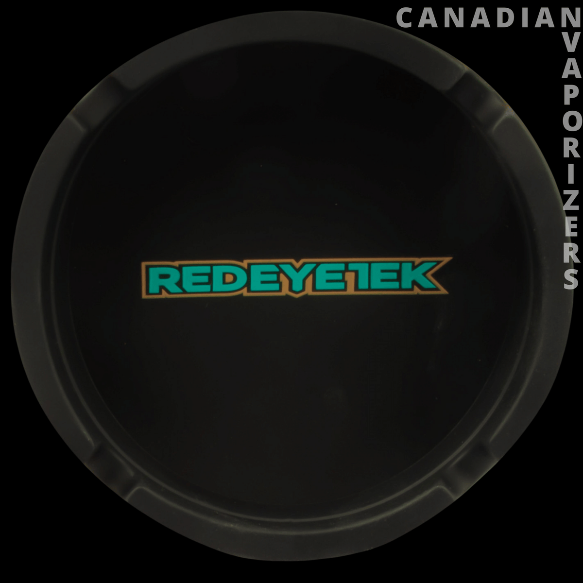 Red Eye Tek Silicone Ashtray - Black round silicone ashtray with raised rim and Red Eye Tek logo in teal and orange.