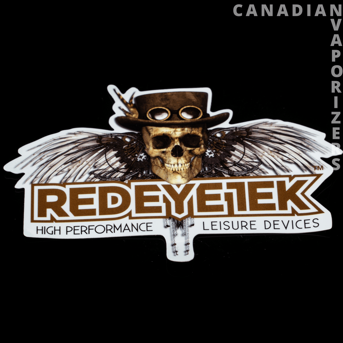 Red Eye Tek Sticker - Red Eye Tek sticker featuring a skull in a black hat with feathered wings and bold red lettering.