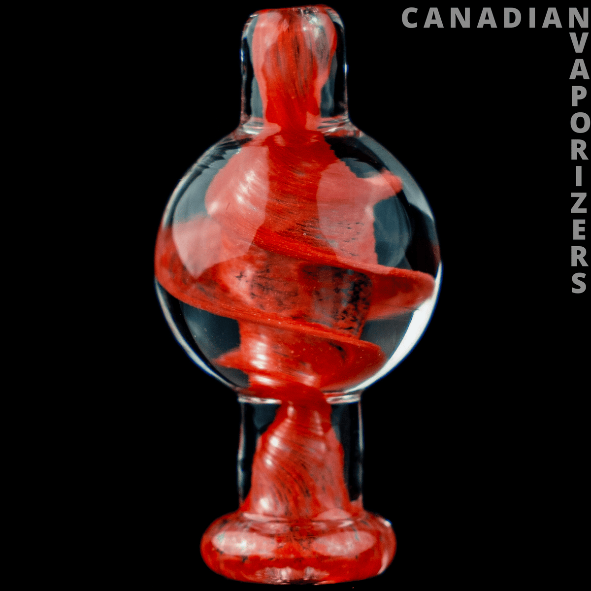 Red GEAR Premium Tornado Twist Bubble Carb Cap - Red and black marbled glass bubble carb cap with a rounded chamber and flared base.