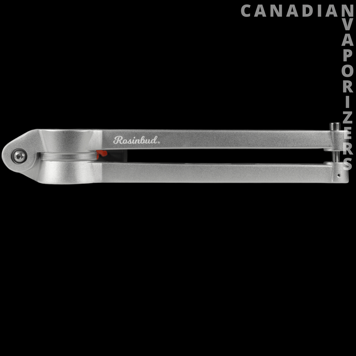 Rosinbud M1 Rosin Press - Silver Rosinbud M1 rosin press with a long horizontal lever, black handle, and compact metal press head.