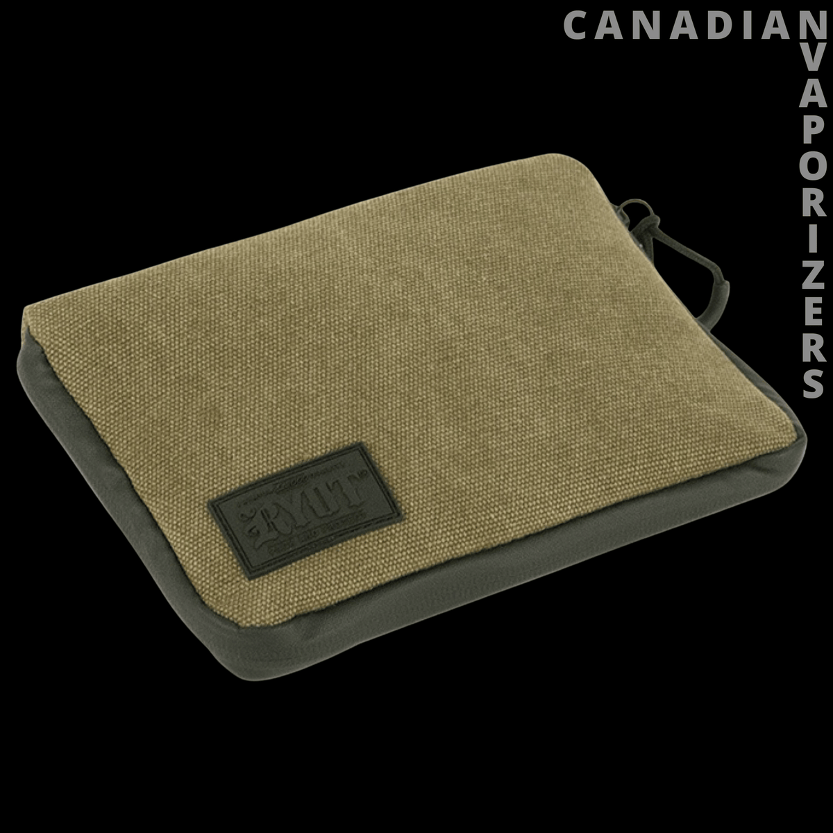 Ryot Medium PackRatz - Olive canvas Ryot Medium PackRatz pouch with a black padded base and logo patch.