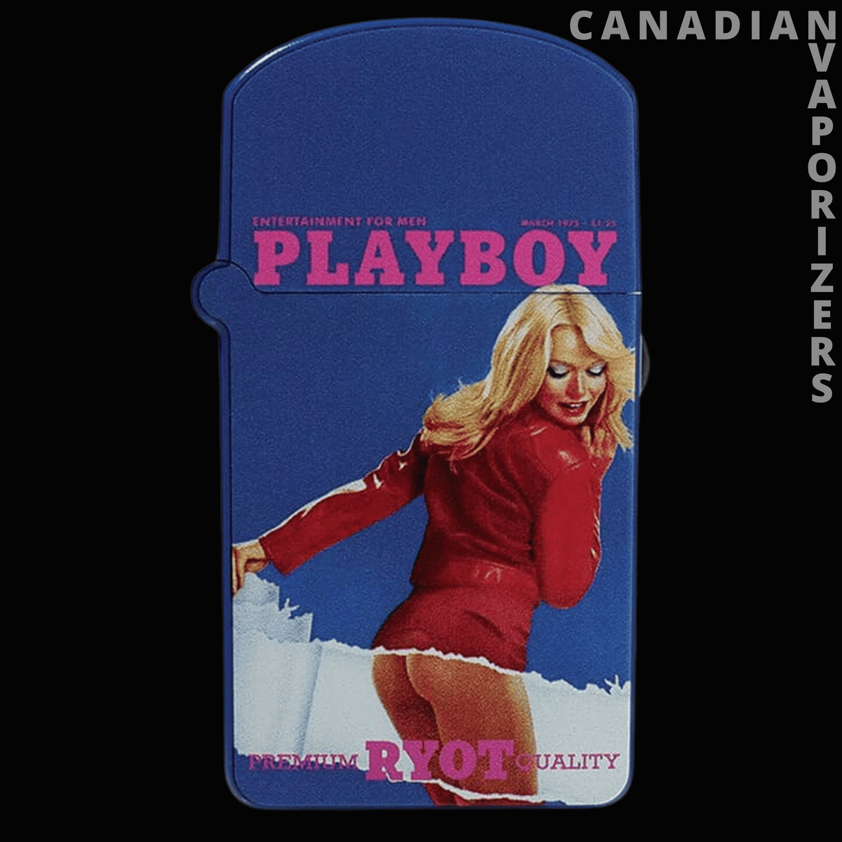 Ryot Verb Playboy 510 Thread Battery - Blue Playboy 510 thread battery with a vintage pin-up in a red outfit and pink lettering.