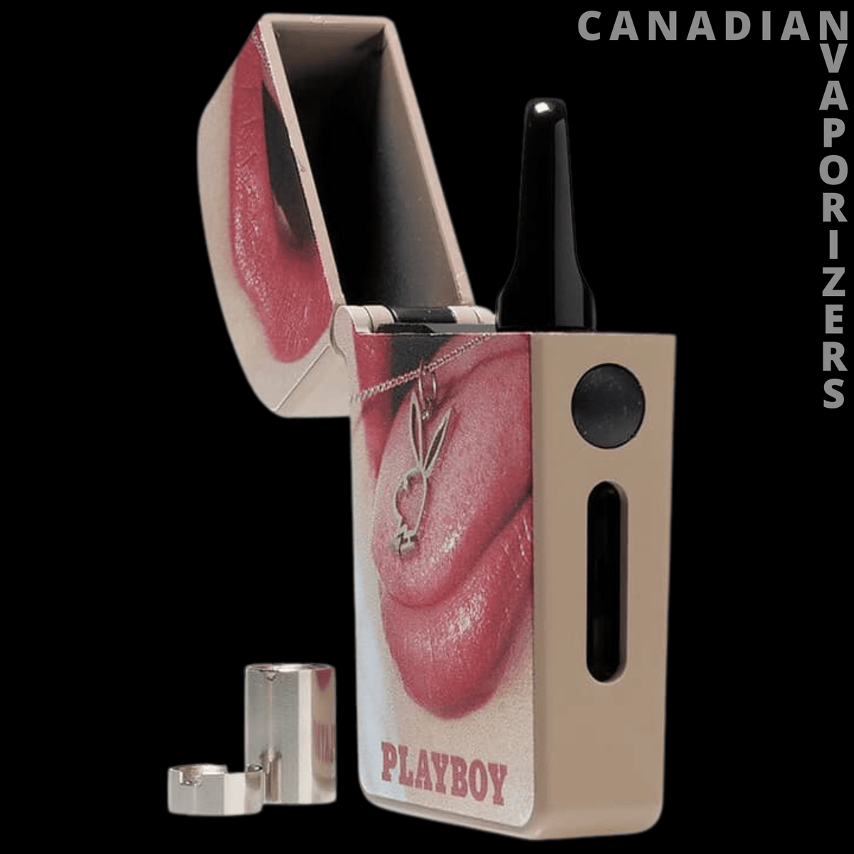 Ryot Verb Playboy 510 Thread Battery - Beige Playboy 510-thread battery with a pink marbled finish, silver accents, and black oval controls.