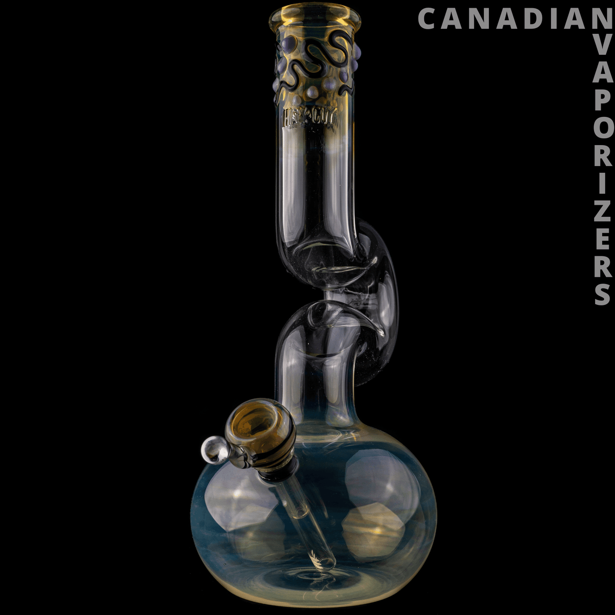 SINGLE BAGEL - Dark glass bagel-shaped vaporizer with a rounded blue-green chamber and gold-accented neck.