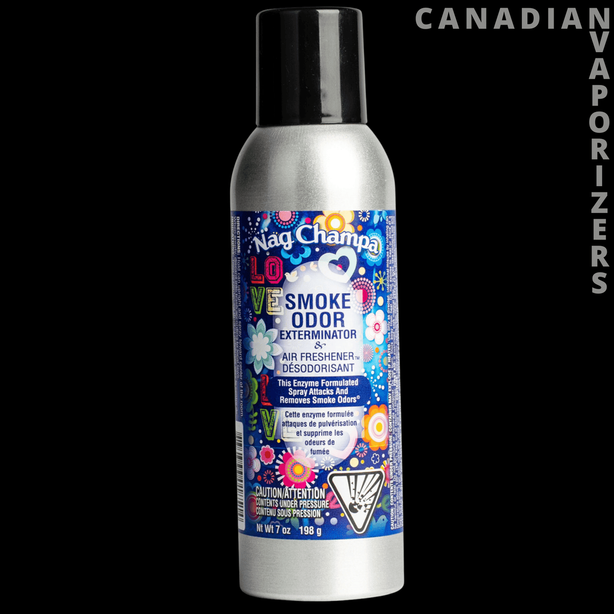 Smoke Odor Spray - Silver Smoke Odor spray can with a black cap and colorful blue label featuring smoke odor neutralizer text.