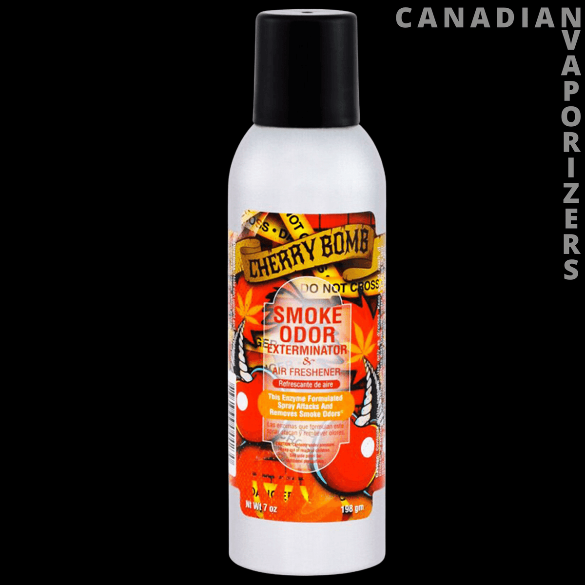 Smoke Odor Spray - White Cherry Bomb smoke odor spray can with black cap and bright orange label.