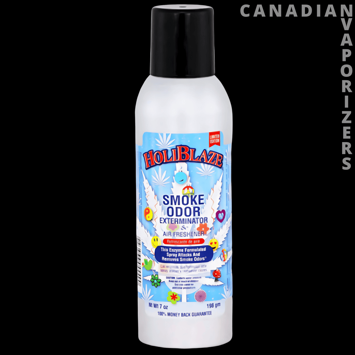 Smoke Odor Spray - White HolBlaze smoke odor spray can with a black cap and colorful blue-and-red label.