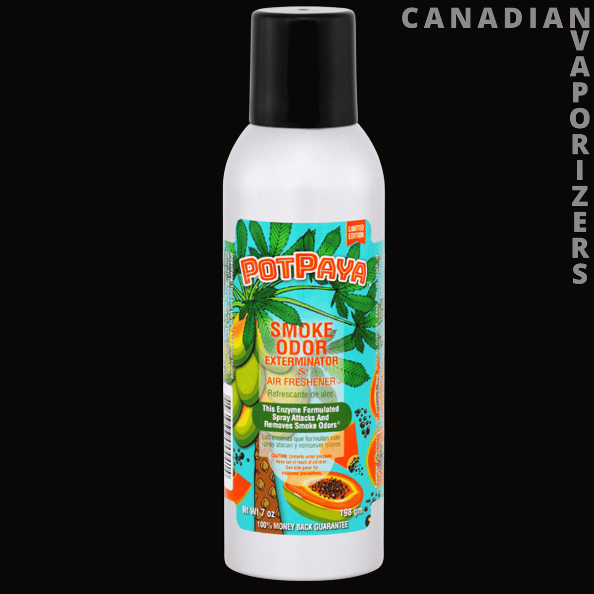 Smoke Odor Spray - White Smoke Odor Spray aerosol can with a black cap and bright tropical label.