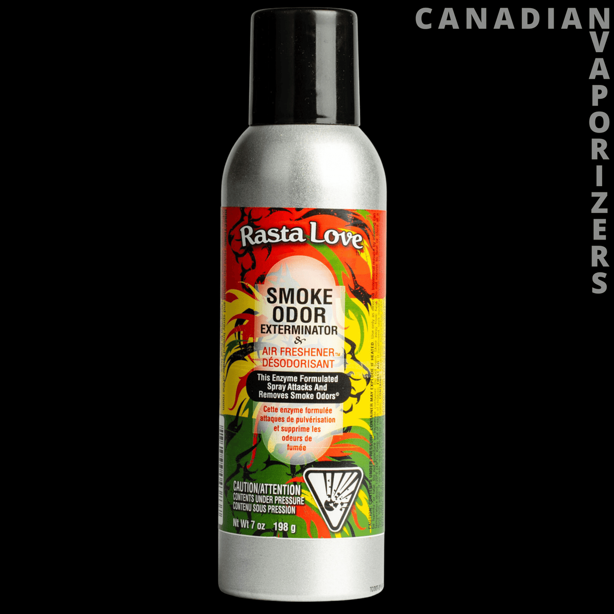 Smoke Odor Spray - Silver Smoke Odor Spray can with a black cap and colorful Rastafarian label.