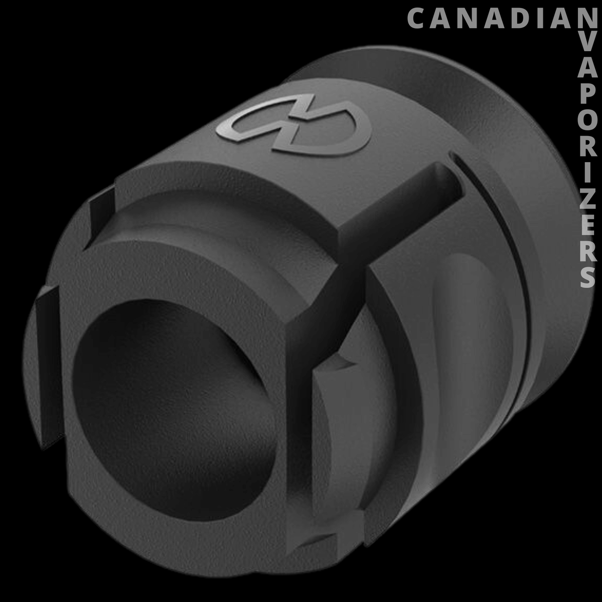 Storz &amp; Bickel Volcano Solid Valve Filling Chamber Housing - Black cylindrical filling chamber housing with a wide circular opening and raised Storz &amp; Bickel logo.
