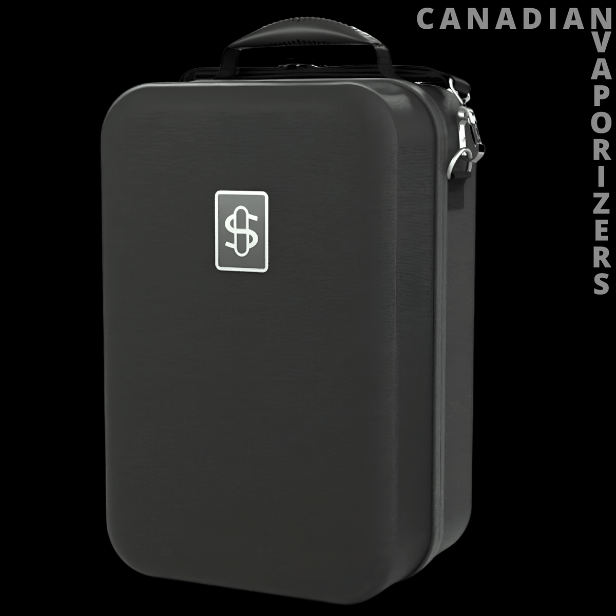 Stundenglass Black Gravity Infuser Travel Case - Black rectangular Stundenglass travel case with a textured finish, top handle, zipper, and silver logo.