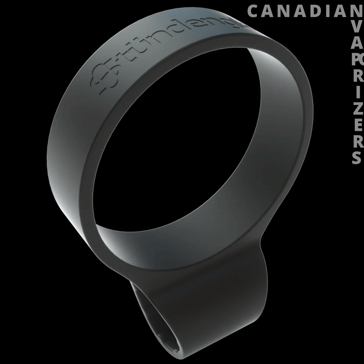 Stundenglass Hose Clip - Black silicone hose clip with raised Dr. Greenthumb lettering and a curved, open-loop design.