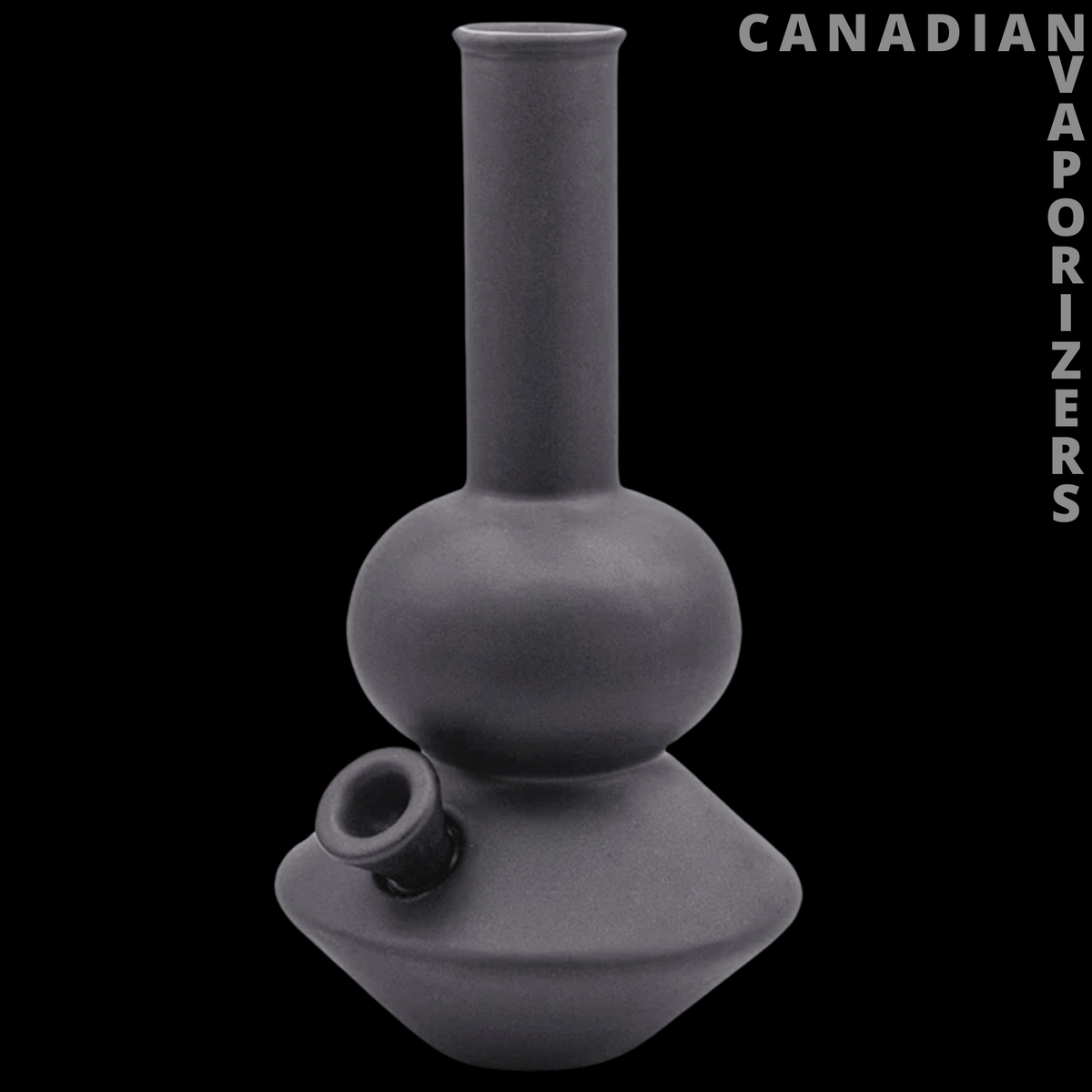 Summerland Land Yacht Bong - Matte charcoal-gray glass bong with a tall cylindrical neck, rounded chamber, and angled side bowl.