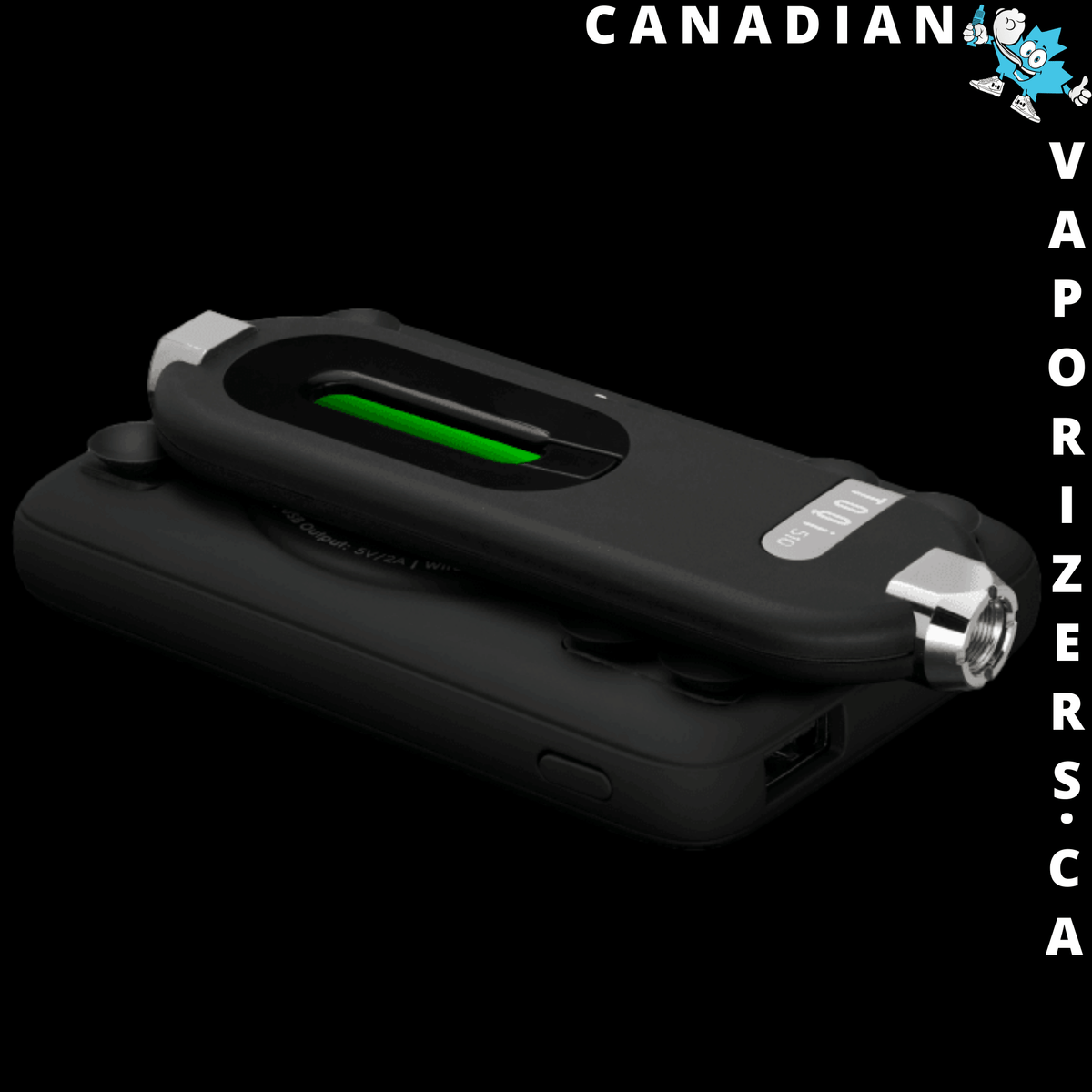 TOQi 510 Wireless Vaporizer - Black TOQi 510 wireless vaporizer with a green-lit oval control and silver end cap, shown open over its charging case.