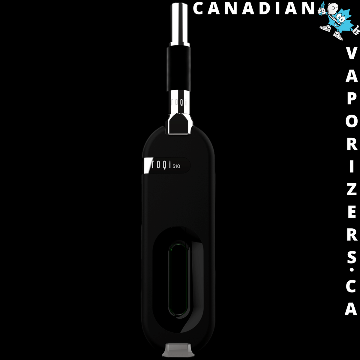 TOQi 510 Wireless Vaporizer - Black TOQi 510 wireless vaporizer with a slim vertical mouthpiece and oval front display.