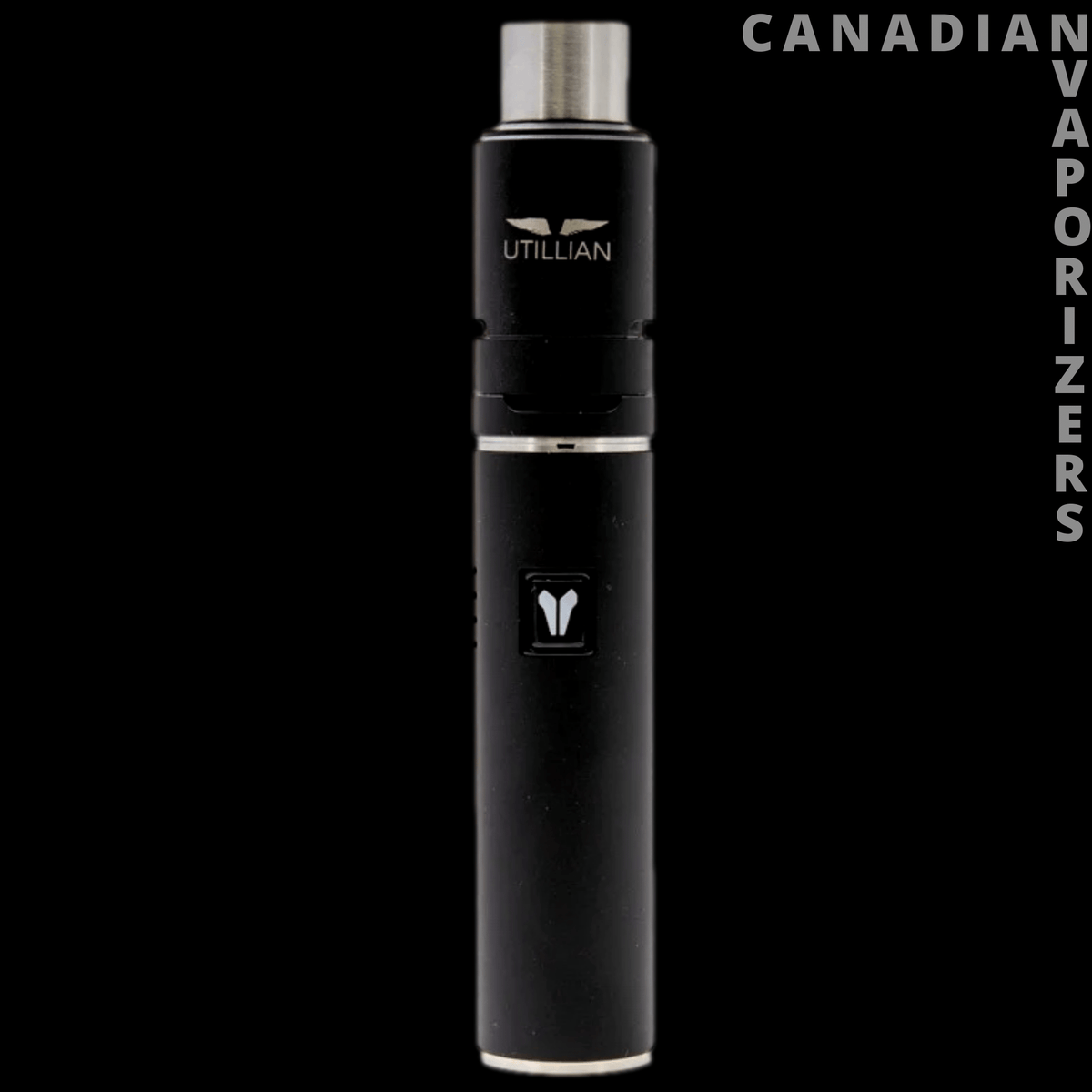 Utillian 5 Wax Pen (V3) - Black Utillian 5 wax vaporizer pen with a silver mouthpiece and display button.