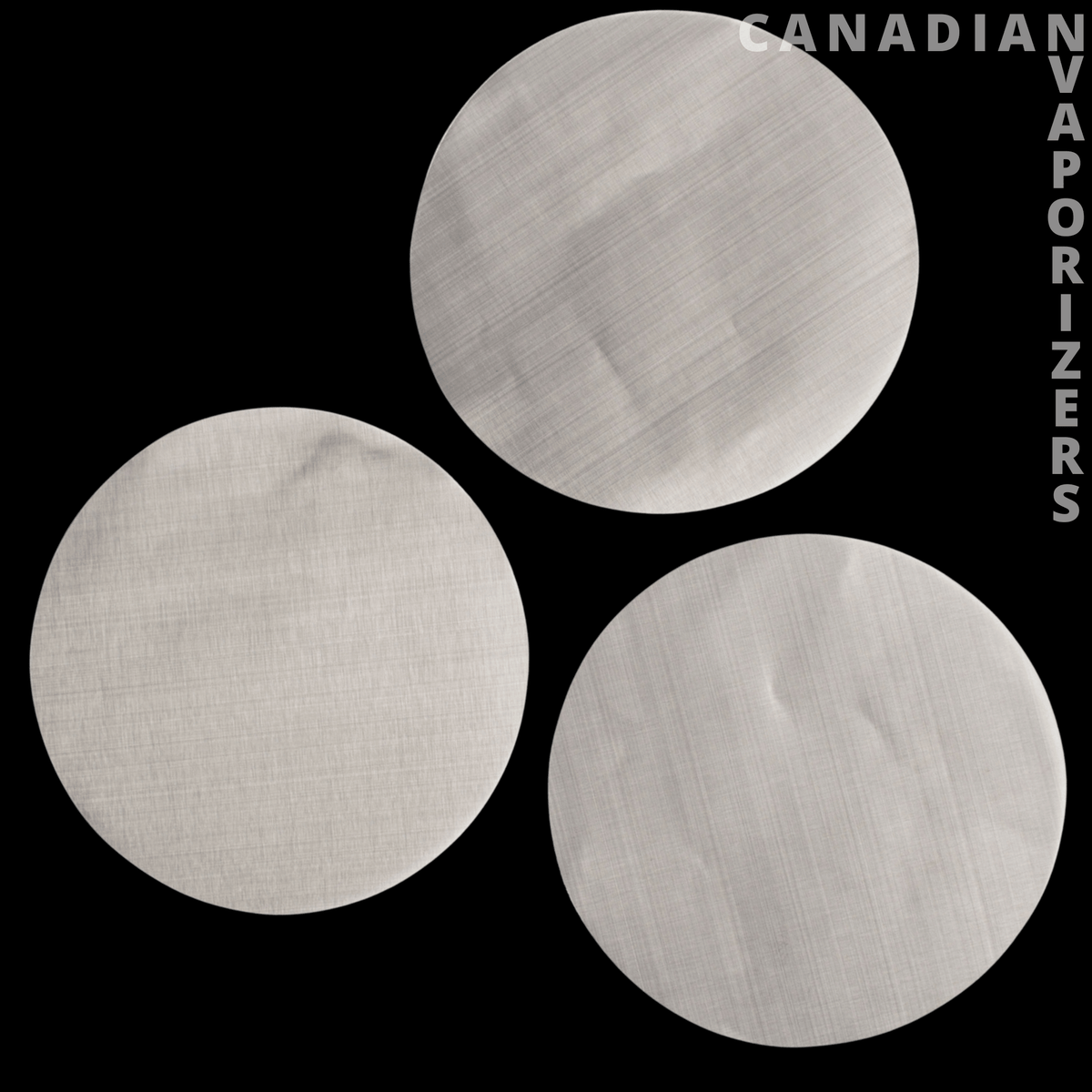 Vape Tool 7" Stainless Steel Screen (Pack of 3) - Three round, brushed stainless steel screens with a fine mesh texture on a black background.