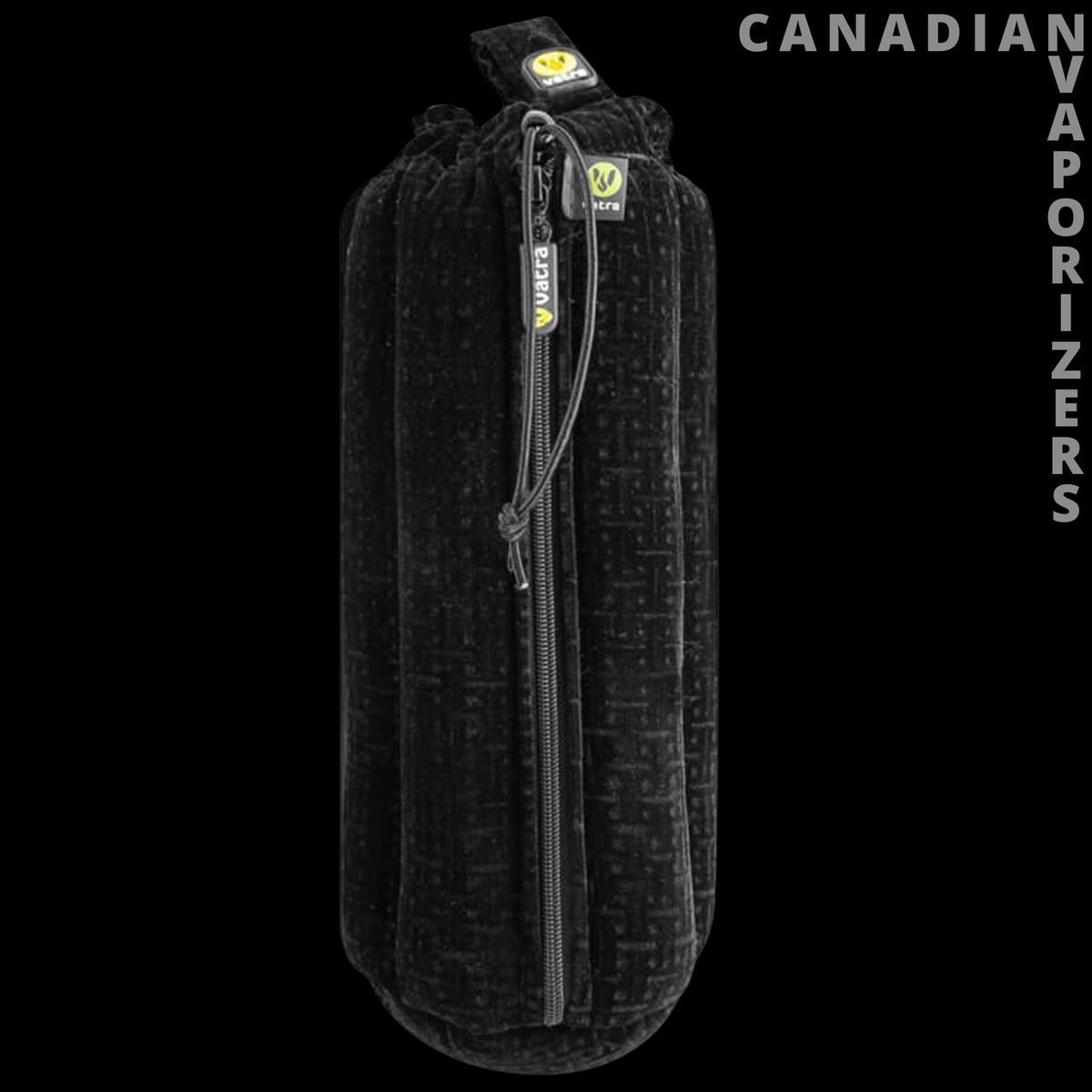 Vatra 12" Tube Pouch (Bong Bag) - Black textured cylindrical tube pouch with a full-length zipper and clip-on strap.