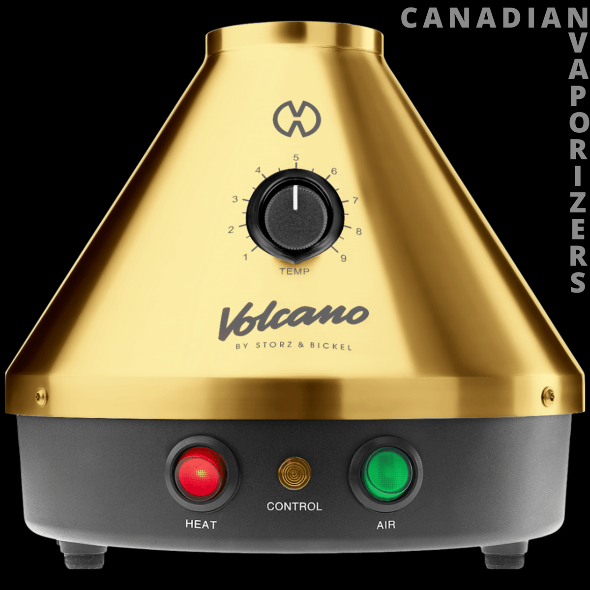 Classic Volcano Storz &amp; Bickel - Gold Storz &amp; Bickel Volcano vaporizer with black temperature dial and red heat and green air buttons.