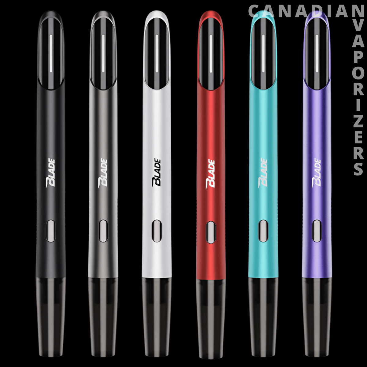 Yocan Blade Dabbing Knife - Six slim Yocan Blade dabbing knives in black, silver, white, red, teal, and purple, with pen-style handles.
