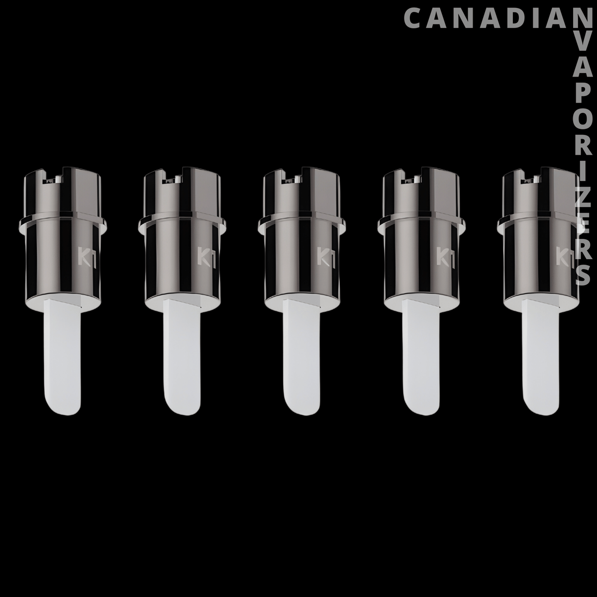 Yocan Blade K1 &amp; K2 Ceramic Tips - Five black-and-white ceramic tips with rounded white ends arranged in a row.